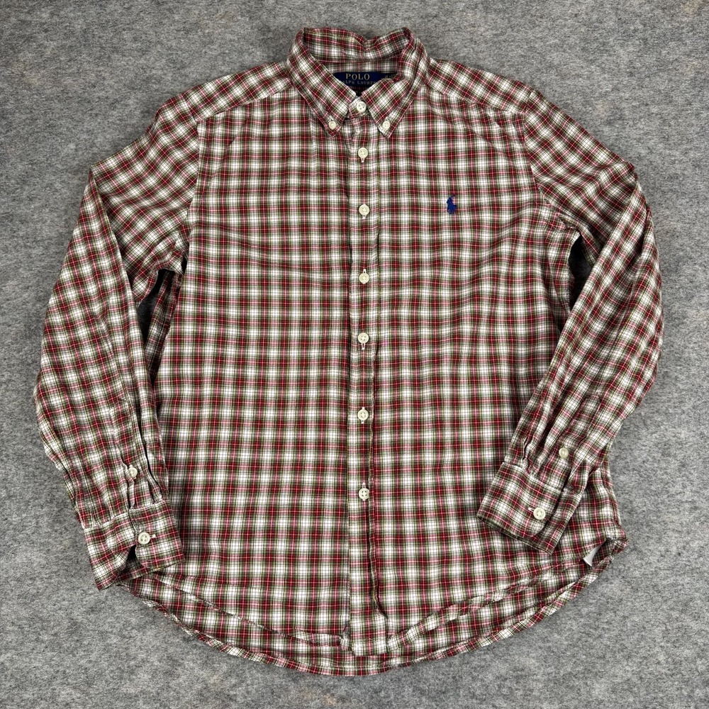Polo Ralph Lauren Natural Stretch Button Down Poplin Shirt Plaid Boys Large L